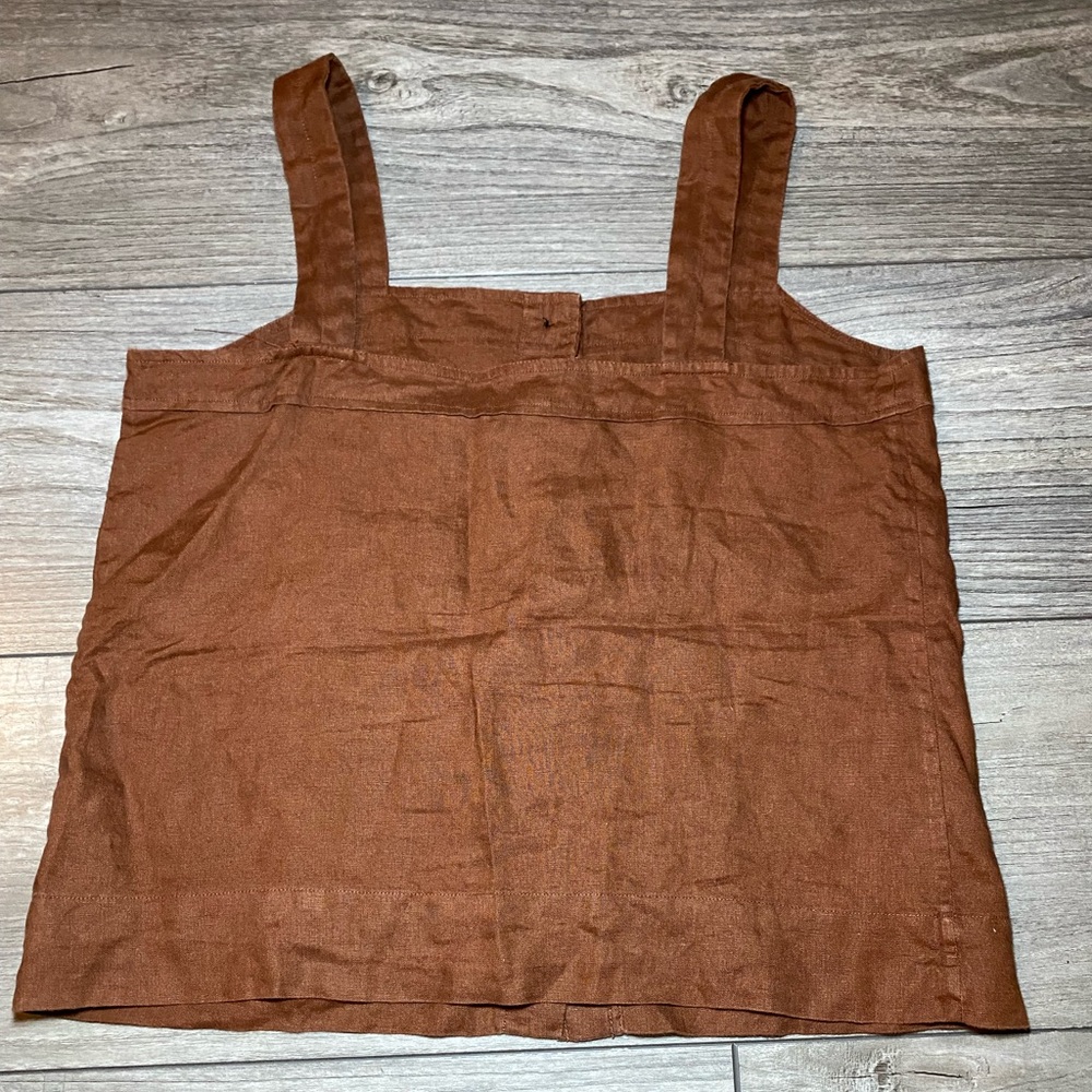 EUC Everlane Rust Brown Button-Front 100% Linen Pucnic Top Camisole Square Neck - Picture 6 of 8